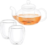 Wilmax Thermo-Glas Teekanne & 2er Set doppelwandige Gläser – WL-888813/A-888761/A2